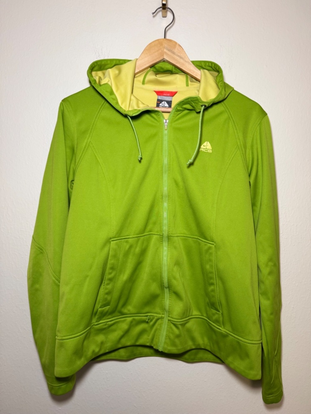 Nike ACG Full Zip Hoodie Jacket Lime Green Women's LG Dri-FIT Outdoor Zip Up - Picture 2 of 8